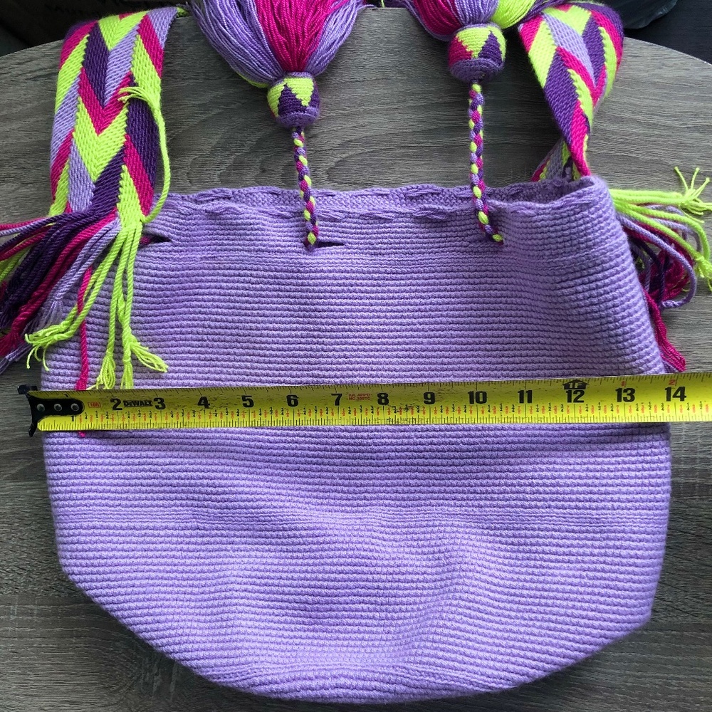 Authentic Wayuu bag / purple color / multicolored strap/ Size M/ Mochila Wayuu - Picture 5 of 7